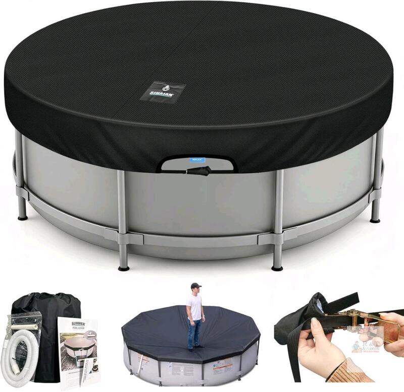 SIHAIAN 10 Ft Pool Cover, with Automatic Drain Round Pool Cover, One-Piece Quick Installation and Removal Above Ground Pool Cover, Preventing Waterlogging, UV Protected Solar Swimming Pool Cover
