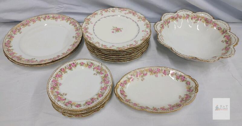 Antique Charles Field Haviland Limoges Porcelain Dinnerware Set, Schleiger 1073A Pattern