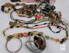Mixed Lot of 30+ Costume Jewelry Pieces with Floral Hinged Jewelry Box, Includes Caravelle Watch - 2