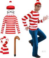 New Size M Men's Where's Waldo / Wally Costume, Comic Convention Cosplay, Meme, Joke Costume For Large Crowd Shots