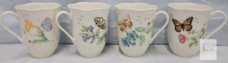 Lenox Butterfly Meadow "Eastern Tailed Blue" Porcelain Mug Set &ndash; 12 oz Capacity, Scalloped Rim Design-PREOWNED