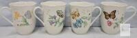 Lenox Butterfly Meadow "Eastern Tailed Blue" Porcelain Mug Set &ndash; 12 oz Capacity, Scalloped Rim Design-PREOWNED