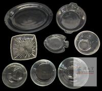 Vintage Pyrex 812 Oval 12.75" Blue-Tinted Clear Glass Oven Broiler Baking Dish Platter, Pyrex 7401 3-Cup Bowl & 683-C Clear Lid For Round Casserole Dish, Art Deco Square Glass Serving Bowl, Arcoroc France Fish Plate & 3 Glass Bowls Marked Heat Resistant 