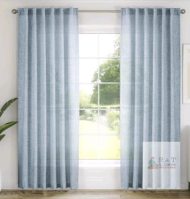 MEETSKY Linen Curtains, 52"x84", Light Blue/Grey, OEKO-TEX Certified