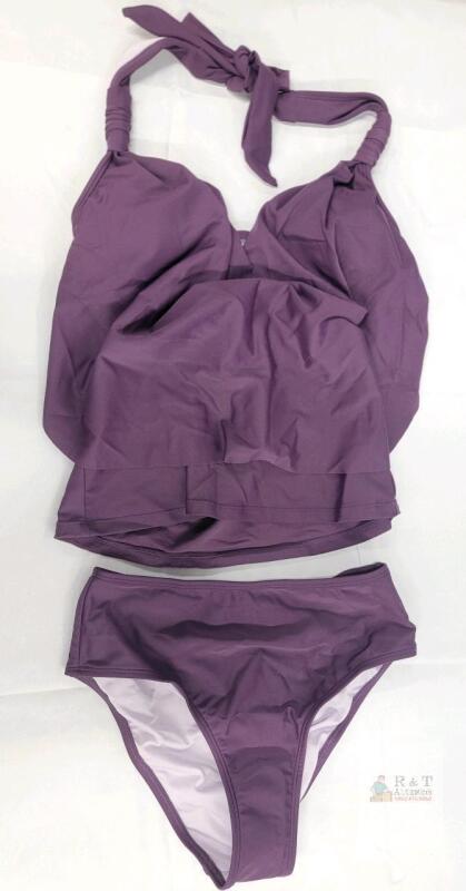 NEW Cupshe XS Purple Two-Piece Tankini Swimsuit, Halter Neck, Lined