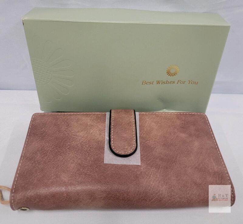 Women's Mauve Faux Leather Wallet with Snap Closure, 8 Card Slots, 3 ID Windows, Gift Box Included