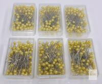 600 Pearlized Head Sewing Pins 1.5" Nickel-Plated, Light Yellow, 6 Boxes,