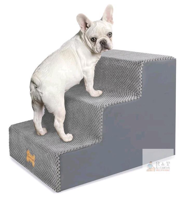 Nopfaivy 3-Step Dog Stairs, Gray, 13.4" High, Foam, Removable Cover, for Small/Medium Pets
