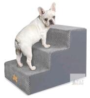 Nopfaivy 3-Step Dog Stairs, Gray, 13.4" High, Foam, Removable Cover, for Small/Medium Pets