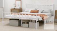 New - Metal Platform King Bed Frame w/Headboard Sturdy Steel Slats Support , White