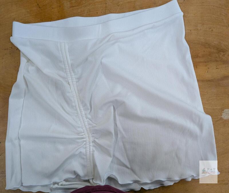 White Ribbed Swim Skirt Cover-Up L &ndash; Elastic Waist, Ruched Back, Stretch Fabric,