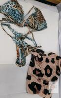 Animal Print Bikini Set with Matching Cover Up Skirt, Size Medium, Multicolor,