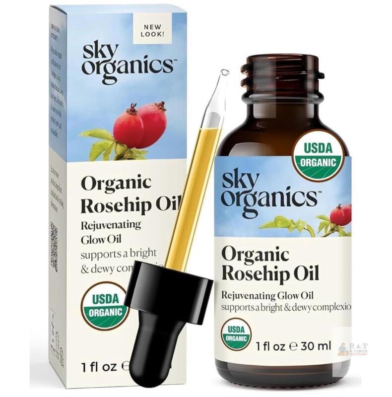 Sky Organics Organic Rosehip Oil, 1 fl oz, USDA Certified Organic, Amber Bottle with Dropper