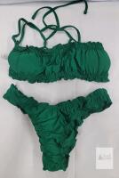 Green Ruched Bikini Set, Size Small, Polyamide/Elastane, Strappy Bandeau Top
