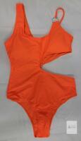 Orange Cutout One Shoulder One-Piece Swimsuit, Size Medium, Asymmetric Metal Ring Detail