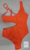 Orange Cutout One Shoulder One-Piece Swimsuit, Size Medium, Asymmetric Metal Ring Detail - 2