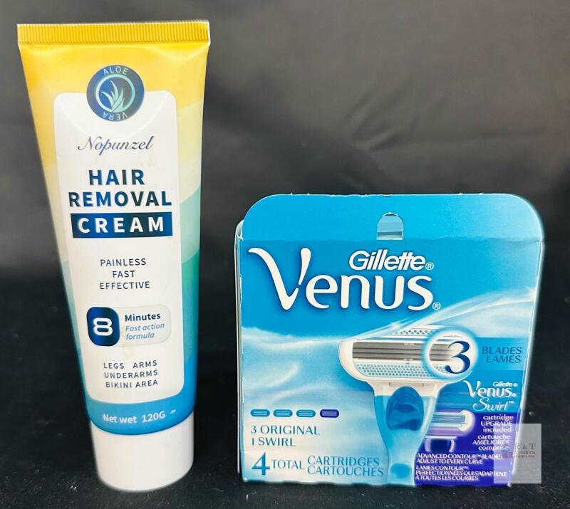Gillette Venus Swirl & Original Razor Cartridges 4-Pack + Nopunzel Aloe Hair Removal Cream 120g