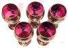 Antique Set OF 5 Persian Ruby Flash Glass Goblets With Applied Gilt & Floral Designs, Nasser Al Din Portraiture - 6.3" Tall - 2