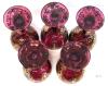 Antique Set OF 5 Persian Ruby Flash Glass Goblets With Applied Gilt & Floral Designs, Nasser Al Din Portraiture - 6.3" Tall - 3