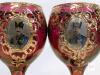 Antique Set OF 5 Persian Ruby Flash Glass Goblets With Applied Gilt & Floral Designs, Nasser Al Din Portraiture - 6.3" Tall - 4