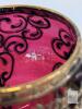 Antique Set OF 5 Persian Ruby Flash Glass Goblets With Applied Gilt & Floral Designs, Nasser Al Din Portraiture - 6.3" Tall - 7