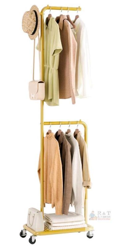 Gasvadivum HG005GD Gold Metal Rolling Garment Rack with Double Rails and Bottom Shelf