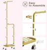 Gasvadivum HG005GD Gold Metal Rolling Garment Rack with Double Rails and Bottom Shelf - 3
