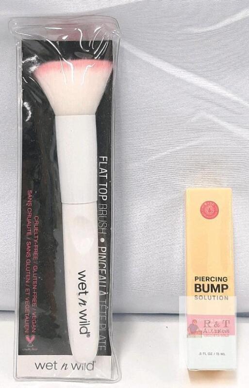 Wet n Wild Flat Top Brush C792A & Piercing Bump Solution 0.5 fl oz, Vegan, Cruelty-Free