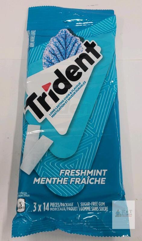 Trident Freshmint Sugar-Free Gum, 3 Packs x 14 opc
