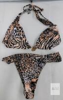 Women's XS Animal Print Bikini &ndash; Triangle Halter Top, Side-Tie Bottoms