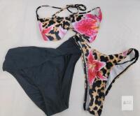 Leopard Floral Bikini Set S, Tie Top, High-Leg, Extra Black Bottom, 80% Polyamide/20% Elastane