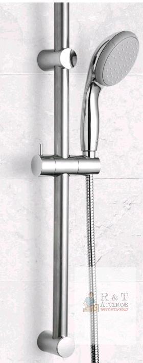 New - OFFO Shower Head Slide Bar , 33" . Segmental . Installation Distance 20-32 in with 360&deg;Adjustable Handheld Shower Head Holder for Bathroom, Screw Wall Mounted, Chrome .