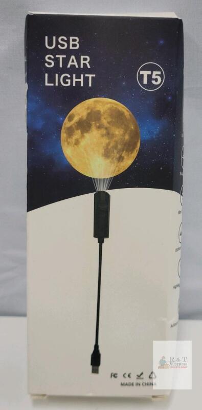 USB Star Projector Light T5 with 3-Color Moon Projection, Flexible Gooseneck, USB-A Powered