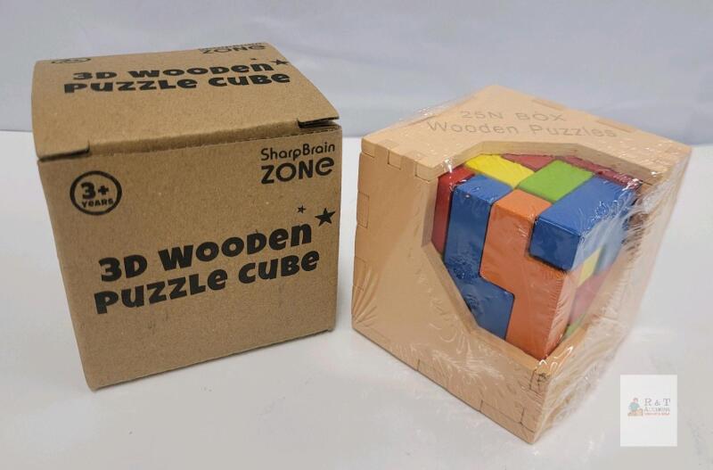 Sharp Brain Zone 3D Wooden Puzzle Cube, Multicolor, 2.75", Includes Box, Batch 50724, CE Certified