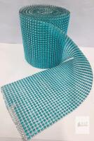 Aqua Blue 24-Row Diamond Rhinestone Mesh Ribbon Roll, 4.75" x 10 Yards, Flexible Craft Trim