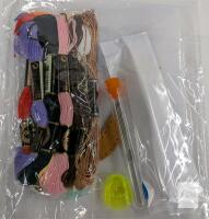Embroidery Starter Kit &ndash; 7 Floss Colors, Needles, Threader, Thimble, White Aida Fabric