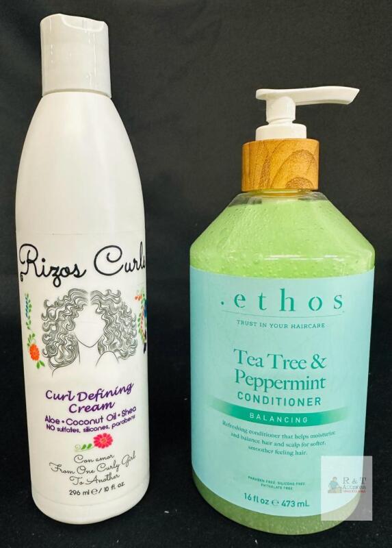Rizos Curls Curl Defining Cream 10oz & Ethos Tea Tree Peppermint Conditioner 16oz, Sulfate-Free