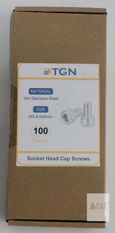 TGN 304 Stainless Steel Socket Head Cap Screws, M5-0.8x8mm, 100 Pieces, Hex Drive