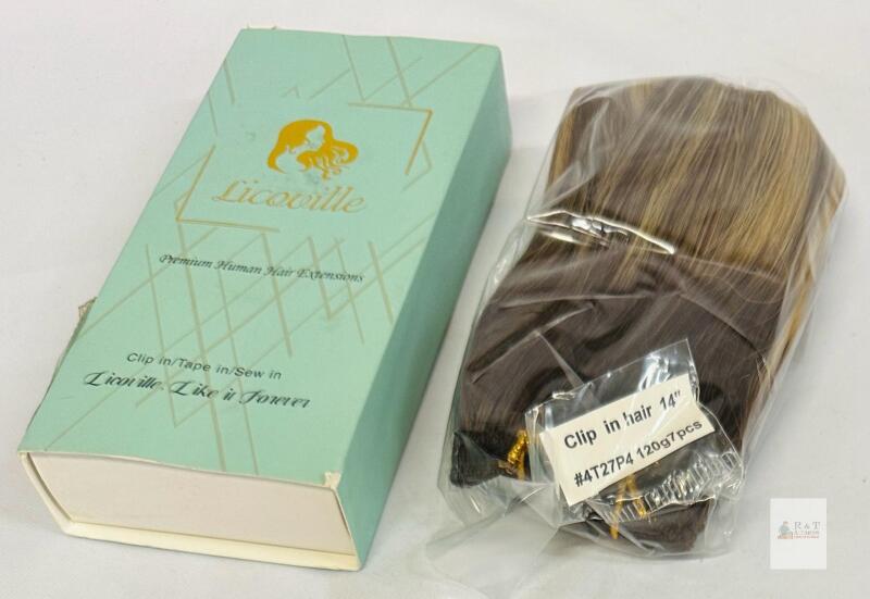 Licoville 14" Clip-In Human Hair Extensions, Balayage Brown/Blonde, 7pcs, 120g, #4T27P4