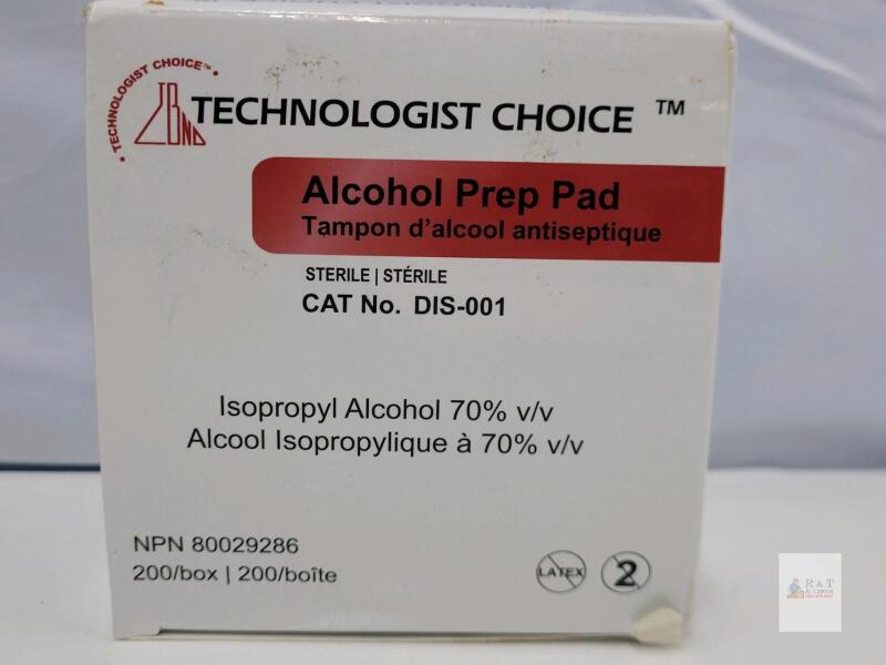 Technologist Choice Alcohol Prep Pads, 70% Isopropyl, Sterile, Latex-Free, 200 Count, DIS-001