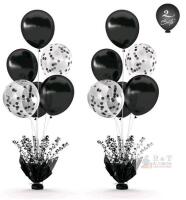 2-Set Black & Confetti Balloon Table Decorations, 12" Latex Balloons, Foil Weights, TB191302