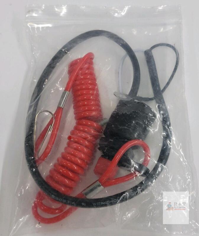 Universal Outboard Kill Switch Lanyard with 7 Keys, 50" Coiled Cord, Red/Black
