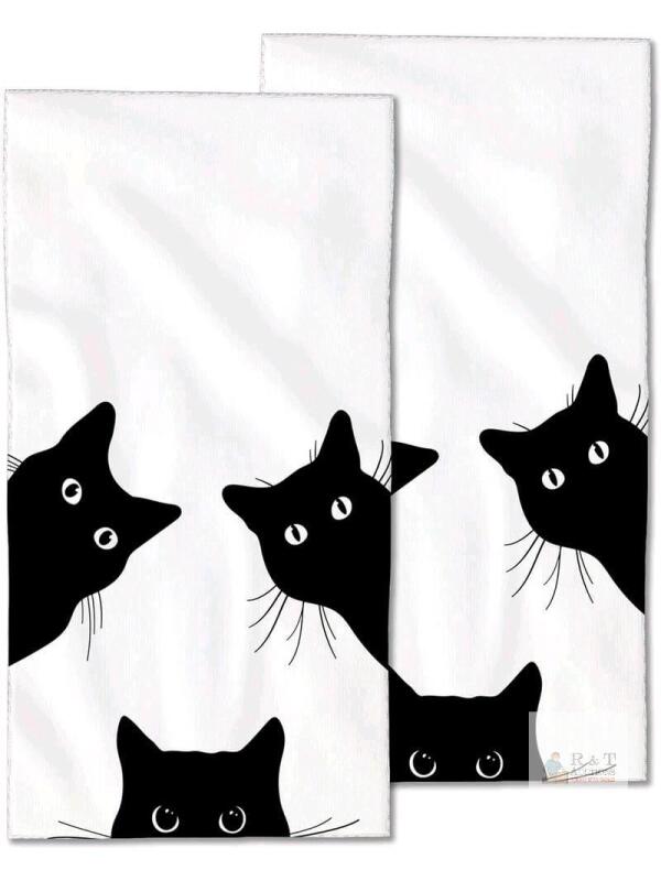 New Black Cat Hand Towels Set of 2,Cats Fingertip Towel Polyester Cotton Soft Bath Hand Towels for Bathroom Kitchen Hotel Spa Hand Towels 14"X28"