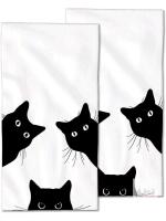 New Black Cat Hand Towels Set of 2,Cats Fingertip Towel Polyester Cotton Soft Bath Hand Towels for Bathroom Kitchen Hotel Spa Hand Towels 14"X28"