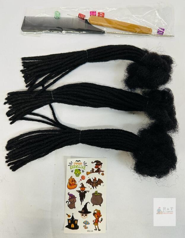 Human Hair Loc Extensions Kit 8" Black 60g &ndash; 36 Locs, Tools & Beads, Crochet Needle,