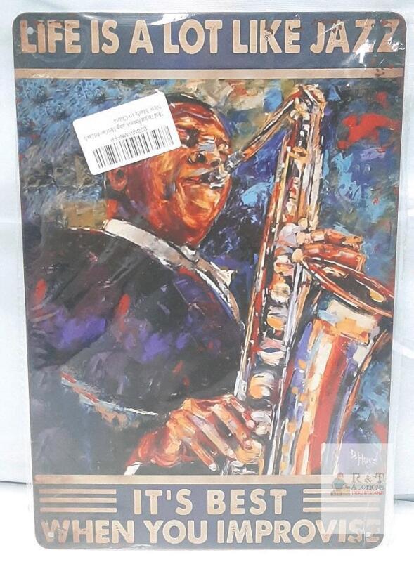 Jazz Musician Metal Wall Art Sign &ndash; &ldquo;Life is a Lot Like Jazz&rdquo; &ndash; 12x8 in., D. Haas Design