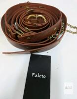 Faleto Medieval DIY Faux Leather Metal Chain Belt, Brown, PU Leather, Brass-Tone Buckle
