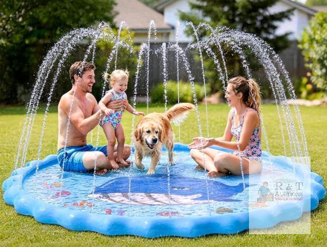 Large 68" Ocean-Themed Splash Play Mat Sprinkler Pad | PVC, Hose Connector, Ages 3+