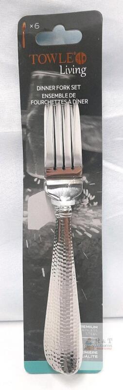 Towle Living Logan 6-Piece Dinner Fork Set &ndash; Premium Stainless Steel, Hammered Handle Design