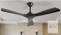BvenuBigLite 52" Modern Ceiling Fan WS-FPZ180-18B-BK, 3 ABS Blades, 6-Speed, Remote, Black, DC Motor